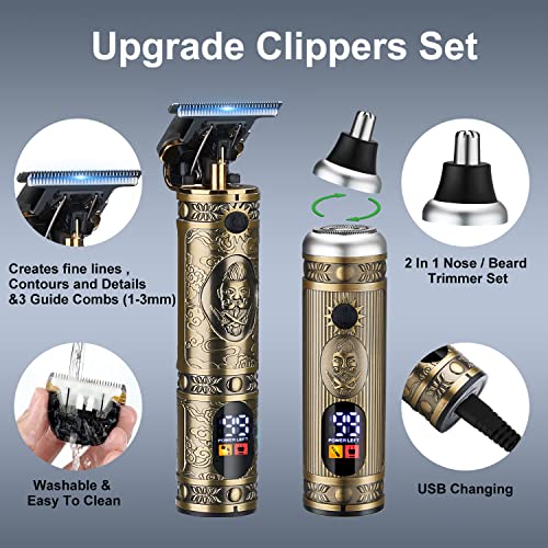 Hair Clippers for Men Professional Cordless Barber Trimmer Set ,T-Blade/Nose ...