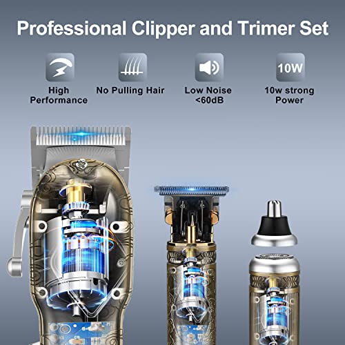 Hair Clippers for Men Professional Cordless Barber Trimmer Set ,T-Blade/Nose ...