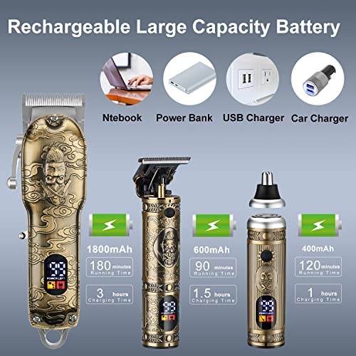 Hair Clippers for Men Professional Cordless Barber Trimmer Set ,T-Blade/Nose ...