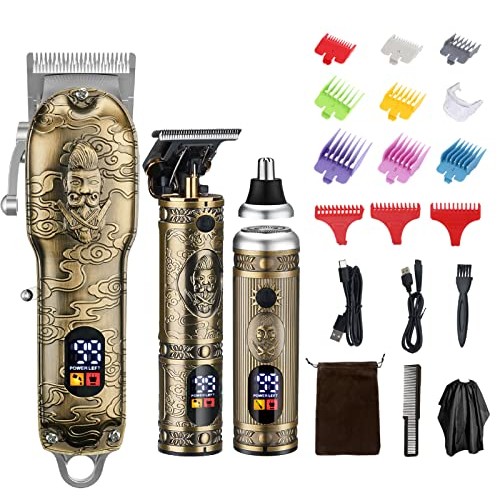 Hair Clippers for Men Professional Cordless Barber Trimmer Set ,T-Blade/Nose ...