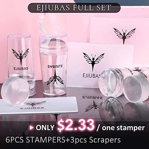Ejiubas 3 Pcs Jelly Clear Nail Stampers 3 Pcs Sandy Nail Scrapers 3 Pcs Silic...