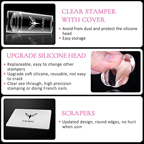Ejiubas 3 Pcs Jelly Clear Nail Stampers 3 Pcs Sandy Nail Scrapers 3 Pcs Silic...