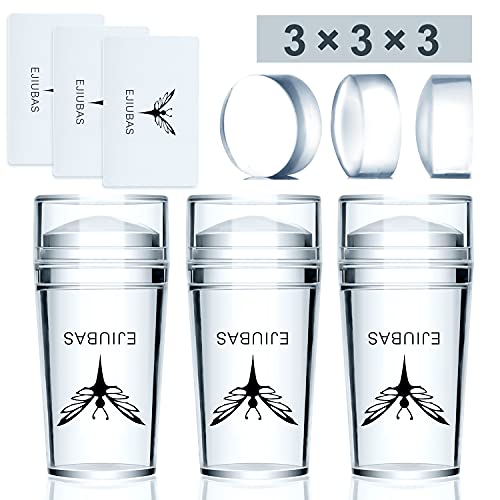 Ejiubas 3 Pcs Jelly Clear Nail Stampers 3 Pcs Sandy Nail Scrapers 3 Pcs Silic...