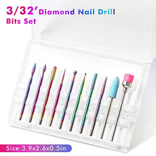 Ejiubas Nail Drill Bits 10Pcs 3/32"(2.35mm) Diamond Drill Bit Set for Nails P...