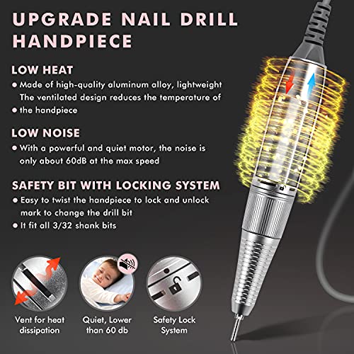 Ejiubas Nail Drill Machine 30000rpm, High Speed, Low Vibration, Low Heat, Low...