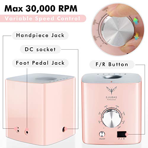 Ejiubas Nail Drill Machine 30000rpm, High Speed, Low Vibration, Low Heat, Low...