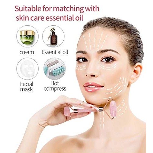 Jade Roller, Face Roller, Facial Beauty Roller Skin Care Tools, Quartz Massag...