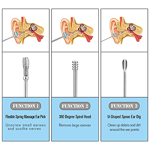 【2 Pack】 Ear Pick Portable Earwax Removal Kit Stainless Steel Spring Ear Wa...