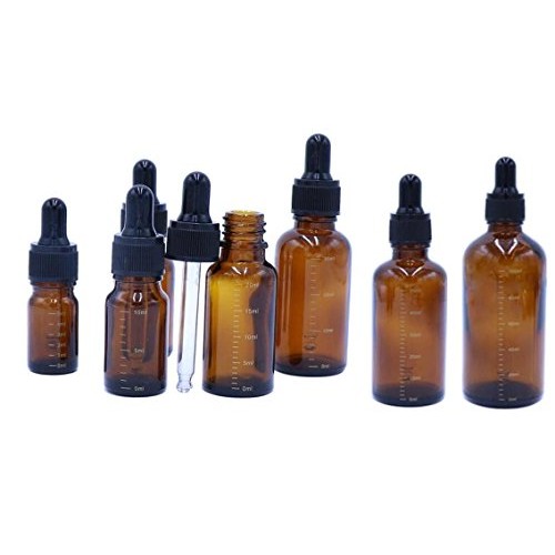 2Pcs Amber Graduated Scale Glass Essential Oil Dropper Bottles with Black Dro...