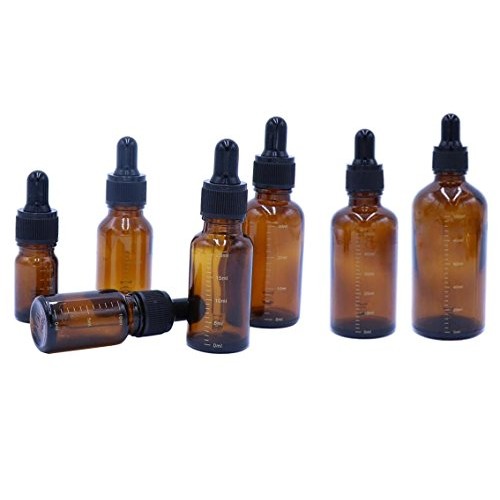 2Pcs Amber Graduated Scale Glass Essential Oil Dropper Bottles with Black Dro...