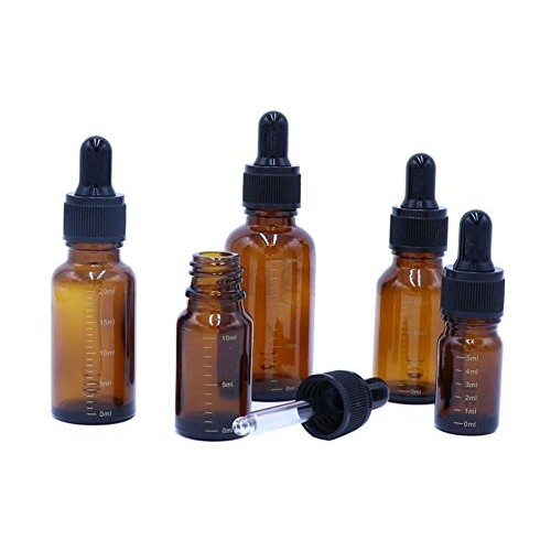 2Pcs Amber Graduated Scale Glass Essential Oil Dropper Bottles with Black Dro...