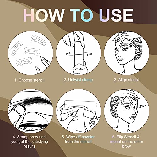 Eyebrow Stamp Stencil Kit, contains 10 reusable molds, and 2 small pencil bru...