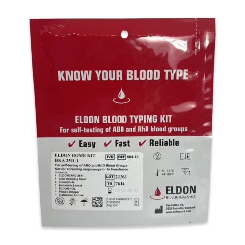 5 x Eldoncard Blood Type Test | A,B,O,AB & Rh Test | 5 x One Step Extra Lance...