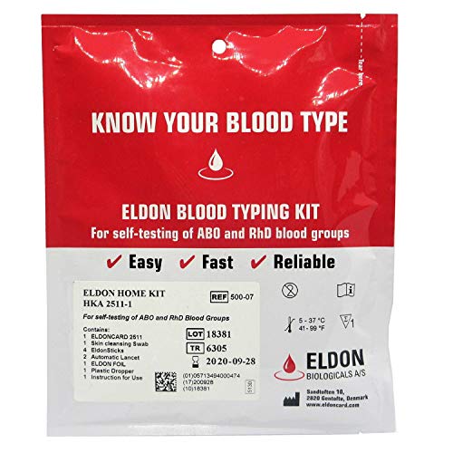 Blood Type Kit - Also Includes: 1 Eldoncard, 1 Lancet, Gauze, Alcohol Wipe, M...