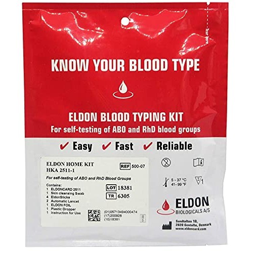 Eldoncard Blood Type Test (Complete Kit) - Air Sealed Envelope, Safety Lancet...