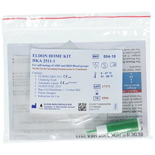 Eldoncard Blood Type Test (Complete Kit) - Air Sealed Envelope, Safety Lancet...