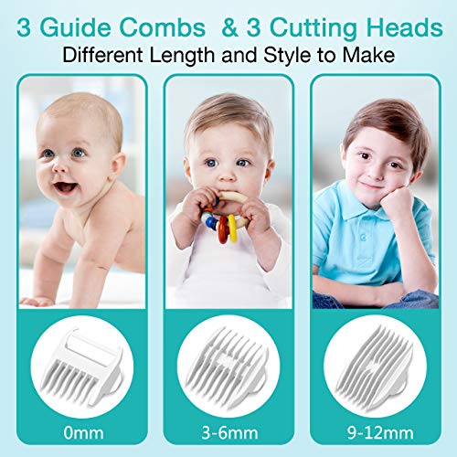 Baby Hair Clippers - Cordless kid Hair Trimmers with 3 Cutting Heads & 3 Guid...