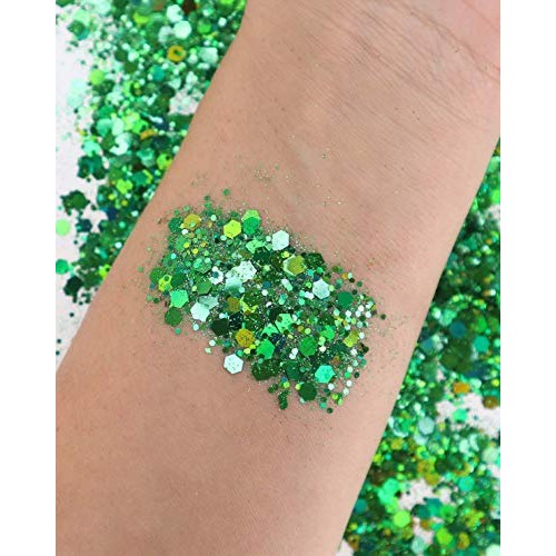 Green - Cosmetic Grade Chunky Glitter - Multi-Size Hexagon Shape - Hair, Make...