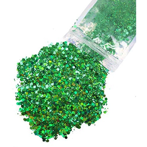 Green - Cosmetic Grade Chunky Glitter - Multi-Size Hexagon Shape - Hair, Make...