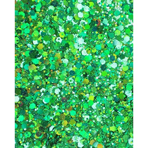 Green - Cosmetic Grade Chunky Glitter - Multi-Size Hexagon Shape - Hair, Make...