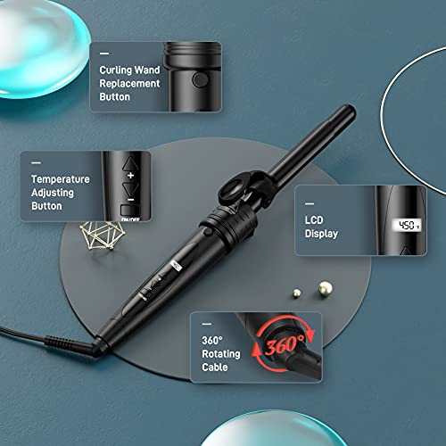 Curling Iron Wand Set Hair Barrels 6 in 1 with Heated Setting and Display Wir...