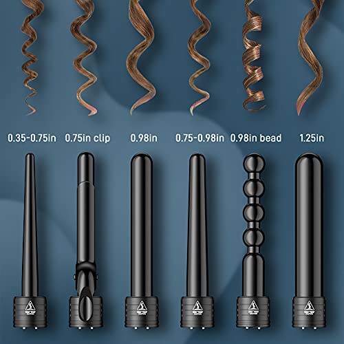 Curling Iron Wand Set Hair Barrels 6 in 1 with Heated Setting and Display Wir...