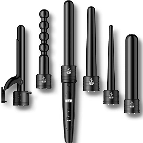 Curling Iron Wand Set Hair Barrels 6 in 1 with Heated Setting and Display Wir...