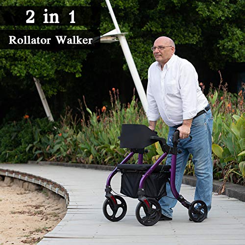 Elenker 2 in 1 Rollator Walker & Transport Chair, Folding Wheelchair Rolling ...