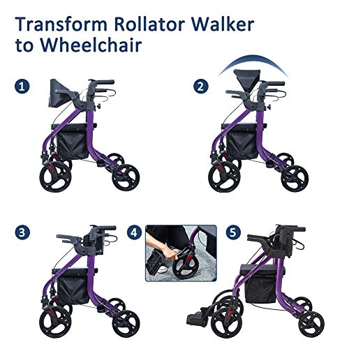 Elenker 2 in 1 Rollator Walker & Transport Chair, Folding Wheelchair Rolling ...