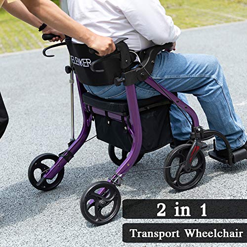Elenker 2 in 1 Rollator Walker & Transport Chair, Folding Wheelchair Rolling ...
