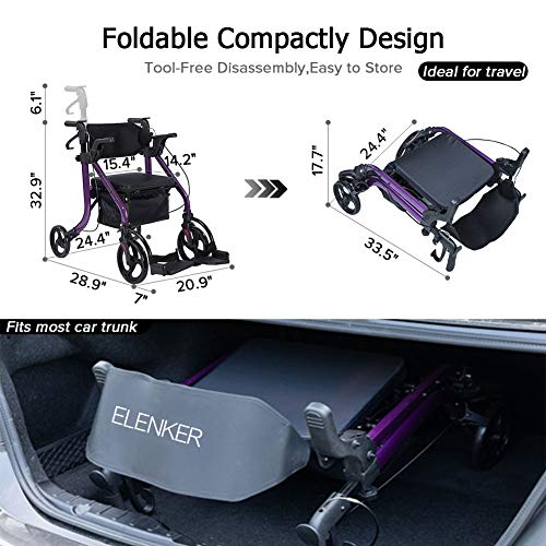 Elenker 2 in 1 Rollator Walker & Transport Chair, Folding Wheelchair Rolling ...