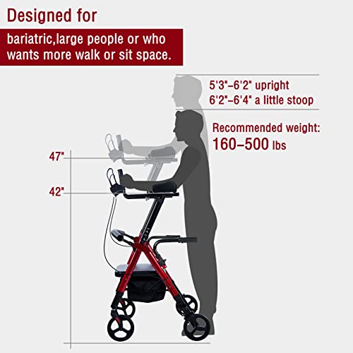 ELENKER Heavy Duty Upright Walker, Bariatric Stand Up Rollator Walker with Ex...