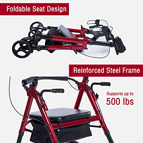 ELENKER Heavy Duty Upright Walker, Bariatric Stand Up Rollator Walker with Ex...