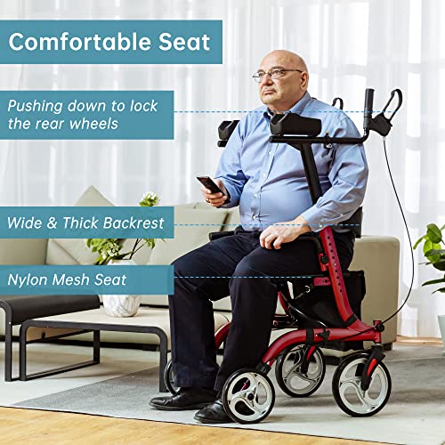 ELENKER Upright Rollator Walker, Stand Up Folding Rollator Walker Back Erect ...