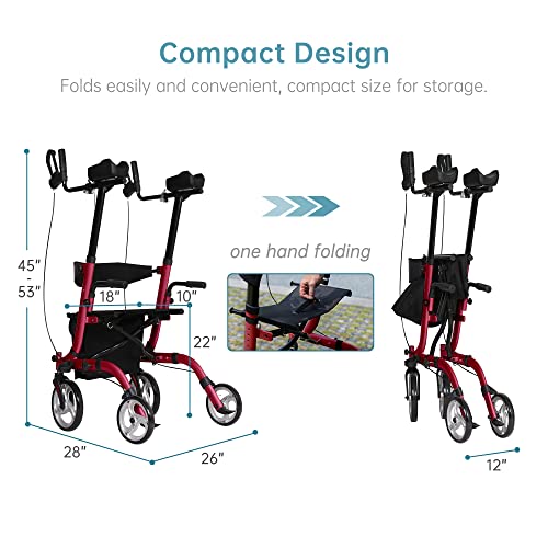 ELENKER Upright Rollator Walker, Stand Up Folding Rollator Walker Back Erect ...