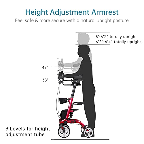 ELENKER Upright Rollator Walker, Stand Up Folding Rollator Walker Back Erect ...