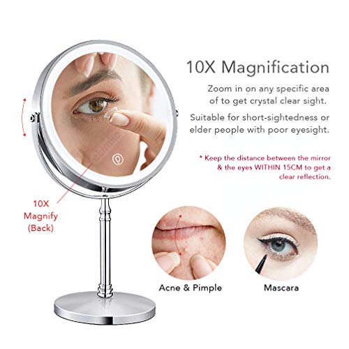 Makeup Mirror 8 Inch 10X 1X Magnify LED Light Dimmable Double-Sided Mirror 36...