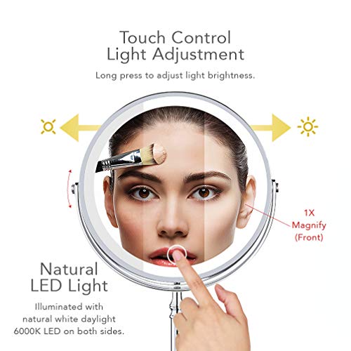 Makeup Mirror 8 Inch 10X 1X Magnify LED Light Dimmable Double-Sided Mirror 36...