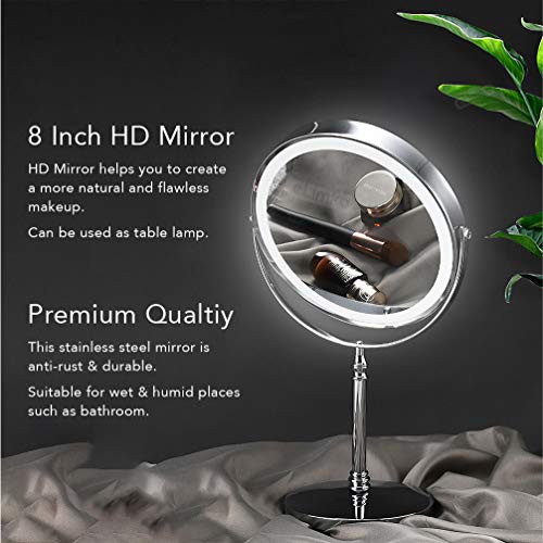Makeup Mirror 8 Inch 10X 1X Magnify LED Light Dimmable Double-Sided Mirror 36...