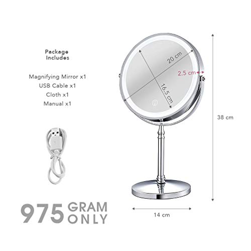 Makeup Mirror 8 Inch 10X 1X Magnify LED Light Dimmable Double-Sided Mirror 36...