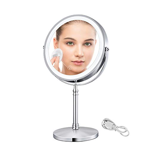 Makeup Mirror 8 Inch 10X 1X Magnify LED Light Dimmable Double-Sided Mirror 36...