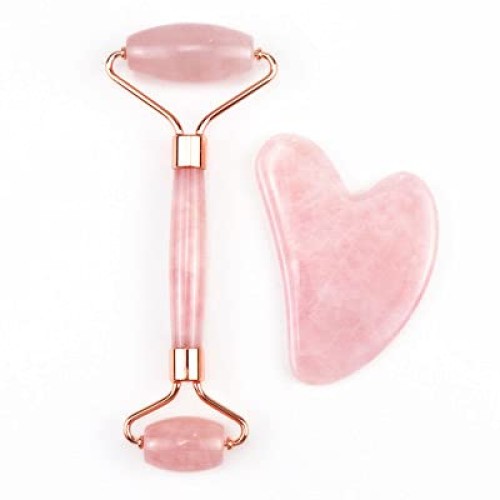 Face Massage Jade Roller Guasha stone ELIPHONIC Rose Quartz Natural Stone Red...
