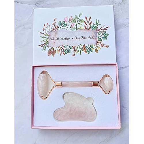 Face Massage Jade Roller Guasha stone ELIPHONIC Rose Quartz Natural Stone Red...