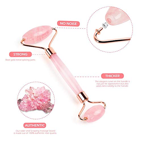 Face Massage Jade Roller Guasha stone ELIPHONIC Rose Quartz Natural Stone Red...