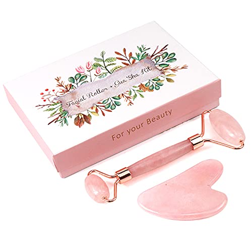 Face Massage Jade Roller Guasha stone ELIPHONIC Rose Quartz Natural Stone Red...