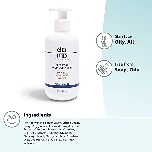 EltaMD Deep Pore Facial Cleanser, Sensitivity-Free, Soap-Free and Oil-Free Fa...