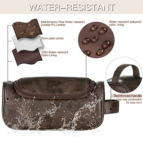 Elviros Toiletry Bag, Mens Leather Travel Organizer Kit with hanging hook, La...