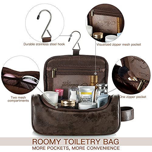 Elviros Toiletry Bag, Mens Leather Travel Organizer Kit with hanging hook, La...