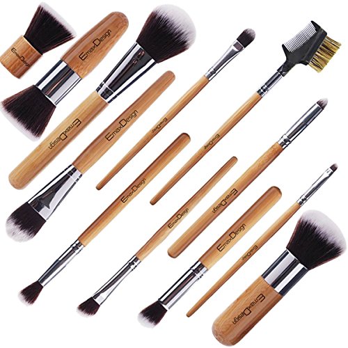 EmaxDesign 12 Pieces Makeup Brush Set Professional Bamboo Handle Premium Synt...
