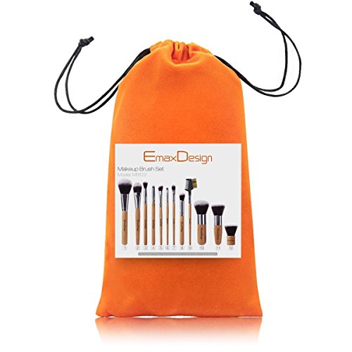 EmaxDesign 12 Pieces Makeup Brush Set Professional Bamboo Handle Premium Synt...